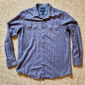 American Rag Blue Chambray Western Shirt with Pocket Embroideries, Size Large